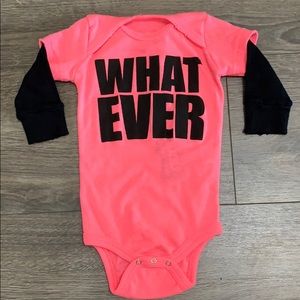 nununu Neon Pink Distress WHATEVER Onesie Sz 0-6m